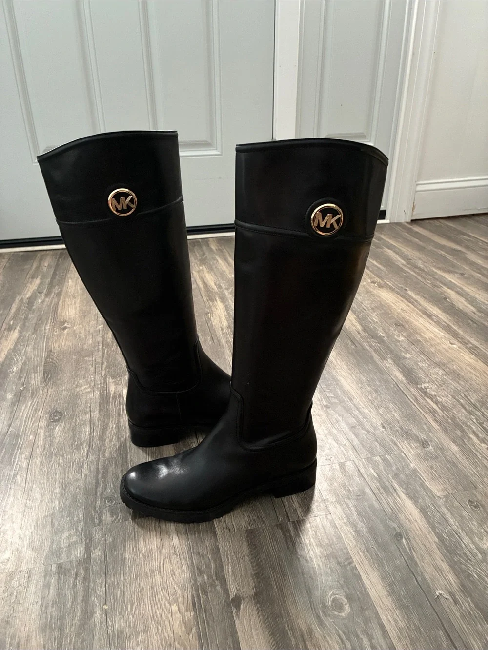 Michael Kors Black Leather MK-Emblem Knee-High Riding Boots